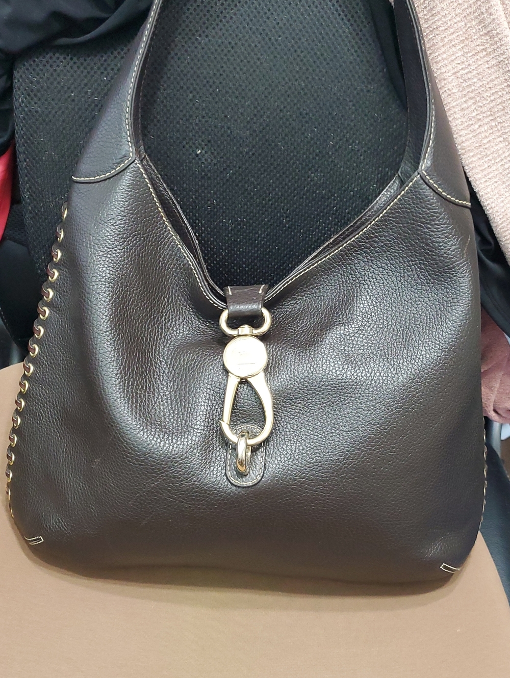 Dooney Logo Lock Pebble Whipstitch Bag